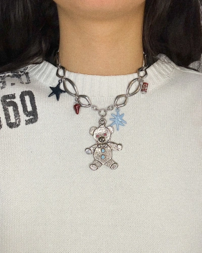 Miniature du produit Collier "Teddy's mama" - pièce unique avec charms ourson argenté #4