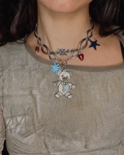 Miniature du produit Collier "Teddy's mama" - pièce unique avec charms ourson argenté #5