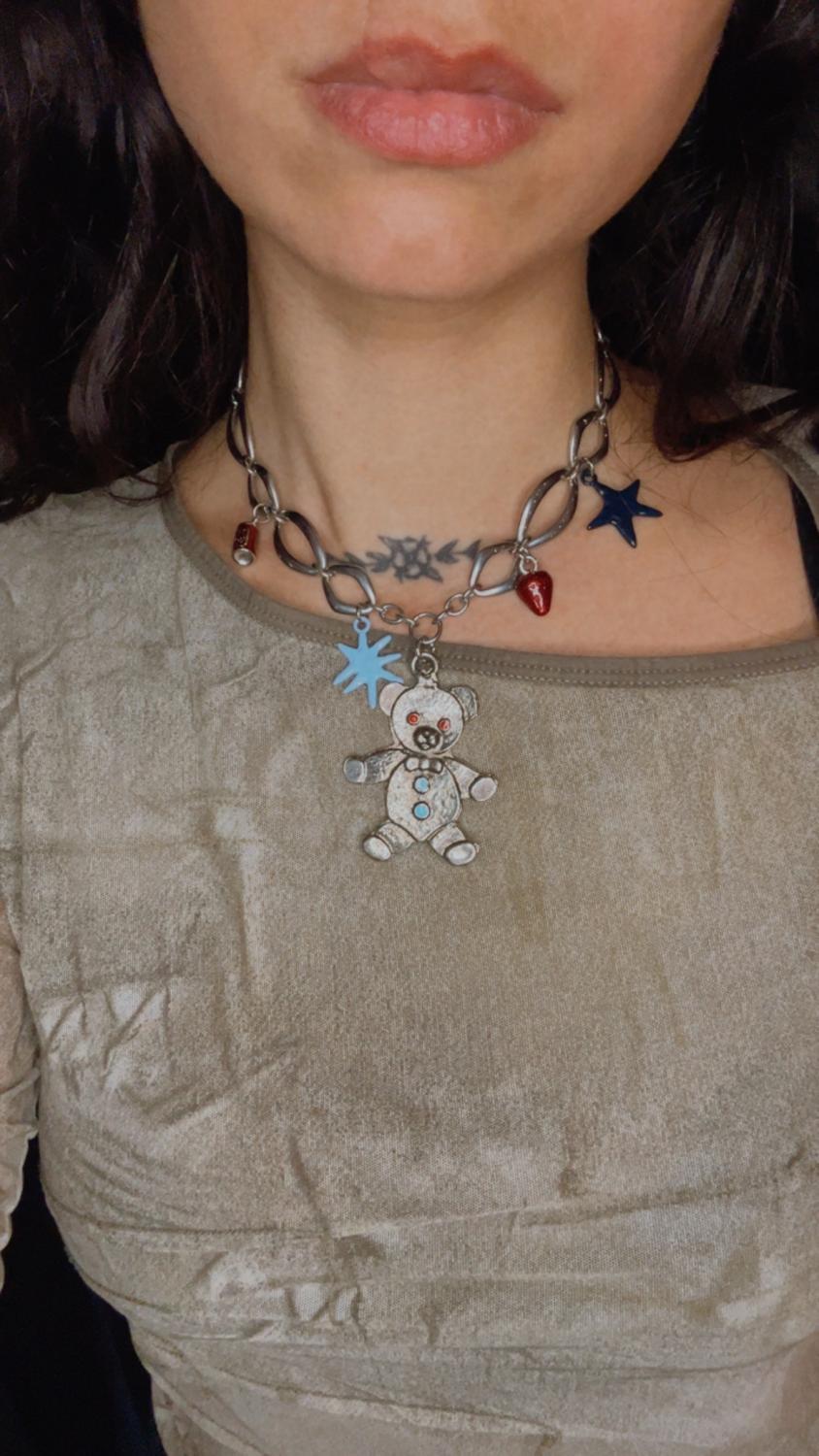 Photo du bijoux :  Collier "Teddy's mama" - pièce unique avec charms ourson argenté #5