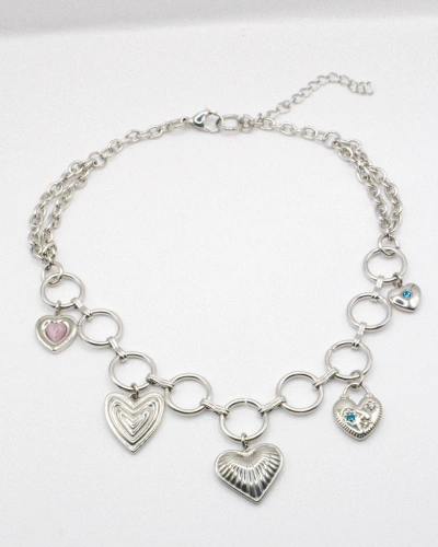 Miniature du produit Collier "Crush Me Not" - acier inoxydable charms coeurs  #4