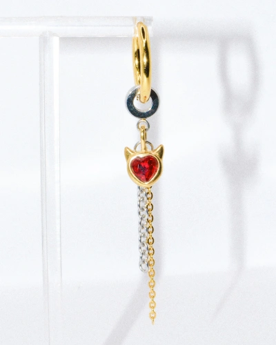 Miniature du produit Mono-boucle "Sweet Sin" - acier inoxydable doré avec coeur rouge #2