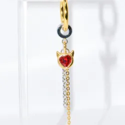 Miniature du produit Mono-boucle "Sweet Sin" - acier inoxydable doré avec coeur rouge #2