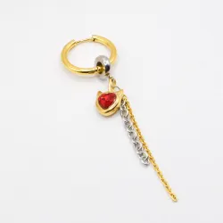 Miniature du produit Mono-boucle "Sweet Sin" - acier inoxydable doré avec coeur rouge #3
